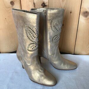 Yellow Box Women’s Gold Leather Boots, Size 7.5